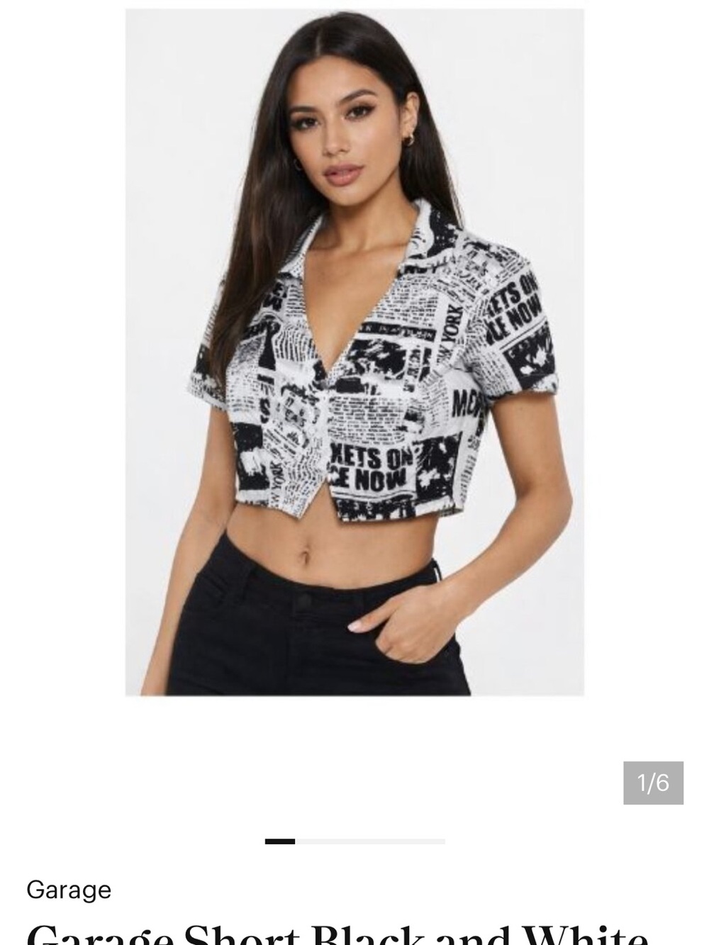 Garage Black and White Newspaper Print Crop Top